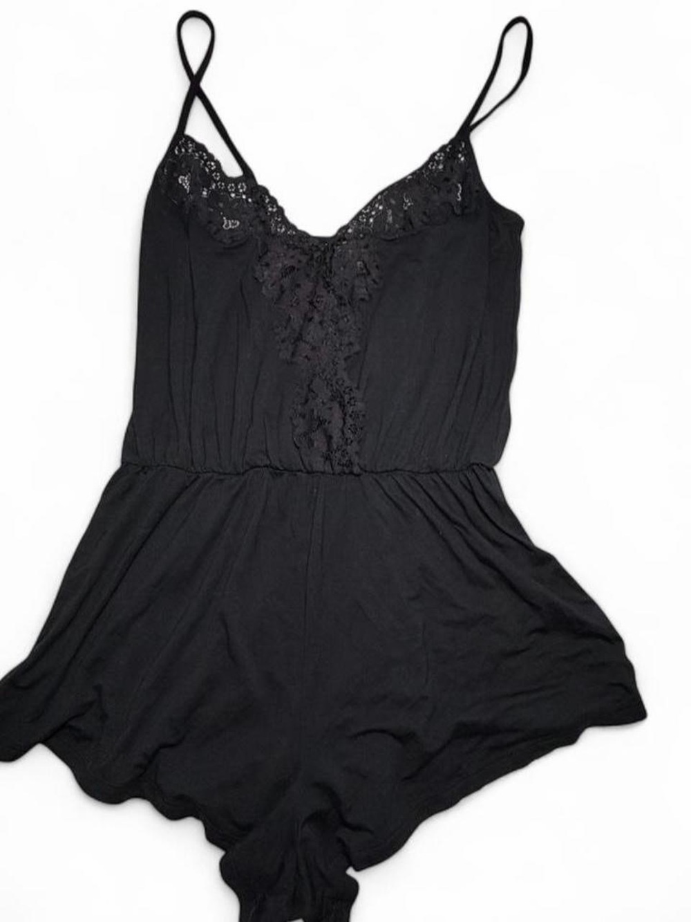 Victoria’s Secret Women's Black Lace-Trim Romper Slip